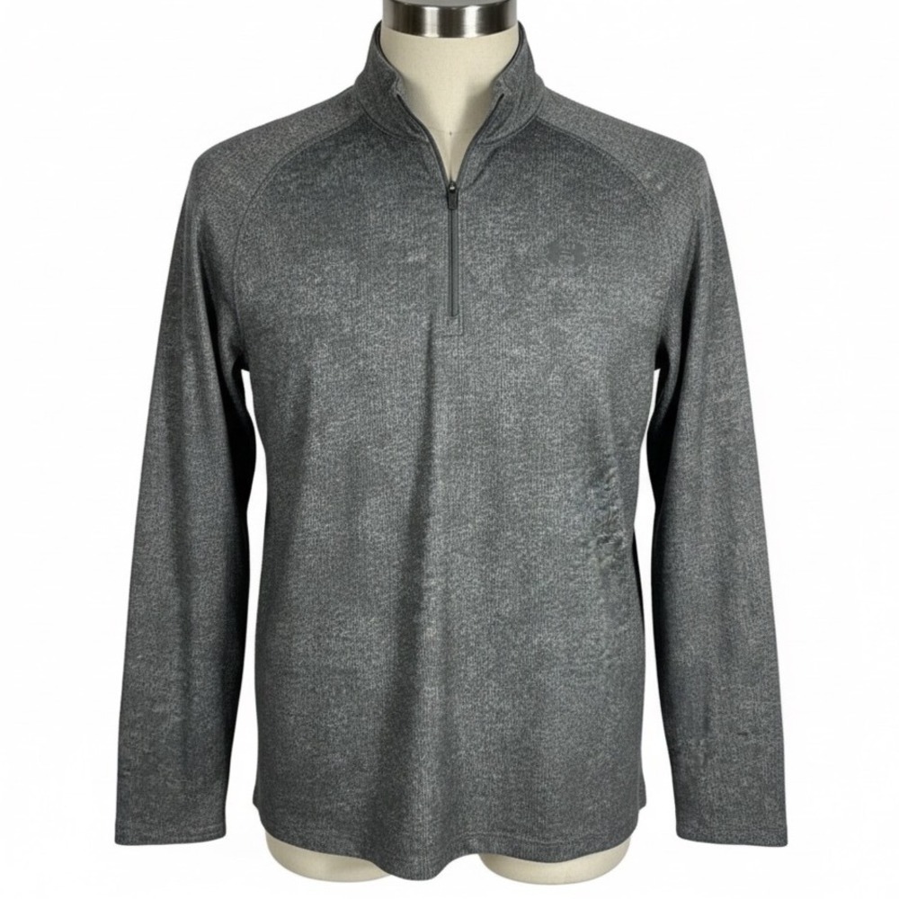 Under Armour 1/4 Zip Pullover Mens Medium Gray Heathered Loose Fit Long Sleeve
